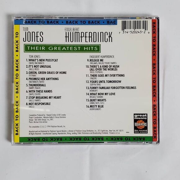 Tom Jones & Engelbert Humperdinck – Their Greatest Hits CD - Picture 3 of 3